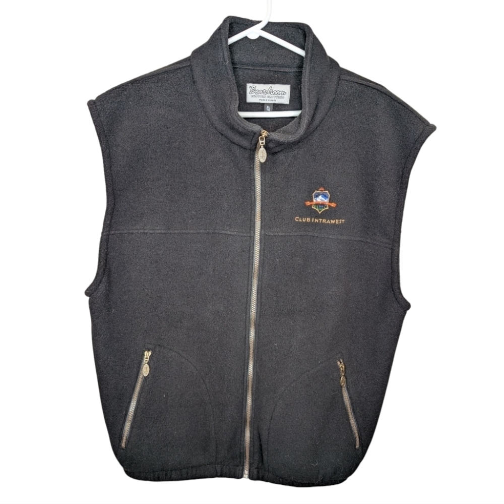 Vintage Whistler Black Fleece Gold Logo Embroidered Zip Up Vest Men's XL